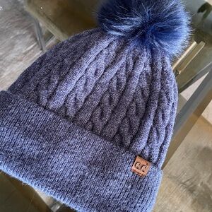 Cozy Blue Knit Pom-Pom Beanie